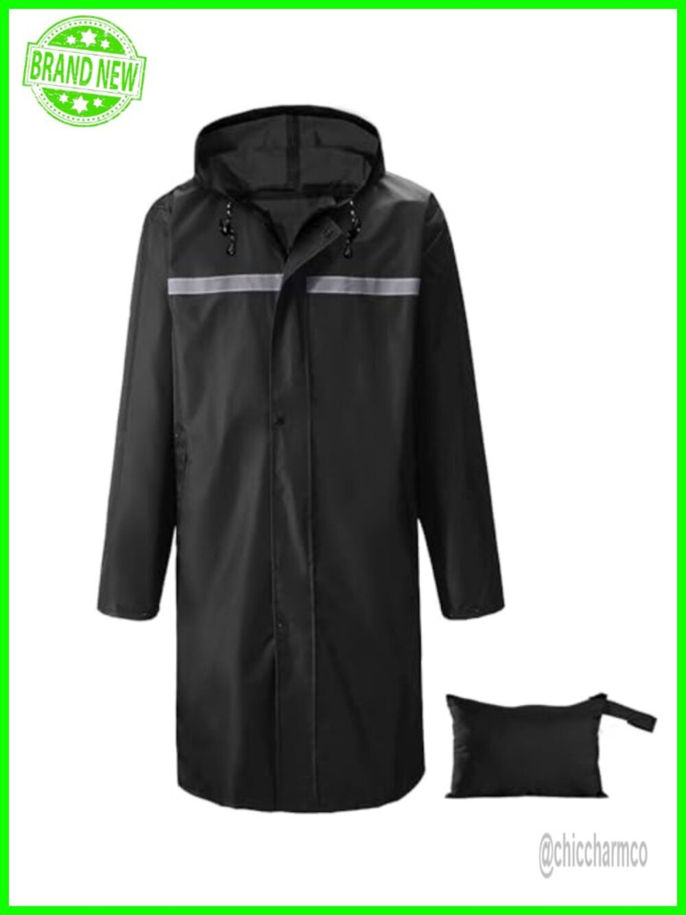 Men's Waterproof Hooded Raincoat Lightweight Packable Windproof Long Rain Jacket